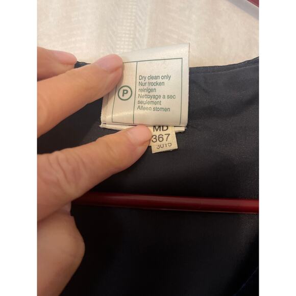 Laura Ashley Blue Velvet Shawl Collar Pearl Button Front Size 6 Vintage Dress - Picture 5 of 11